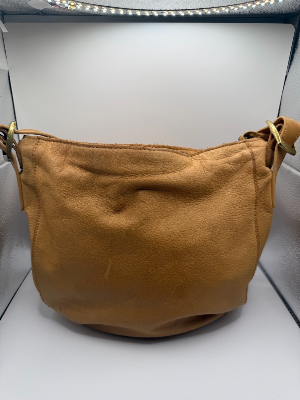 American Leather Co. Distressed Tan Leather Hobo Crossbody Bag